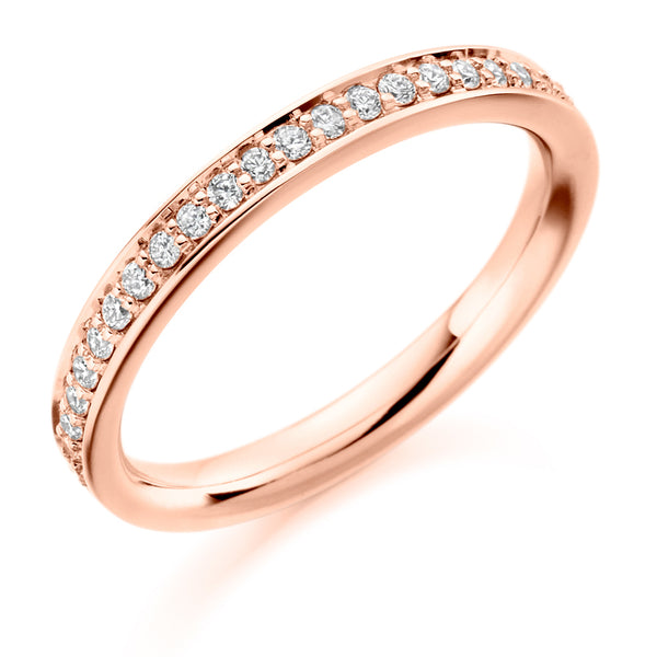 Ladies 18ct Rose Gold Half Set Round Brilliant 0.25ct Diamond 2.5mm Wedding Ring