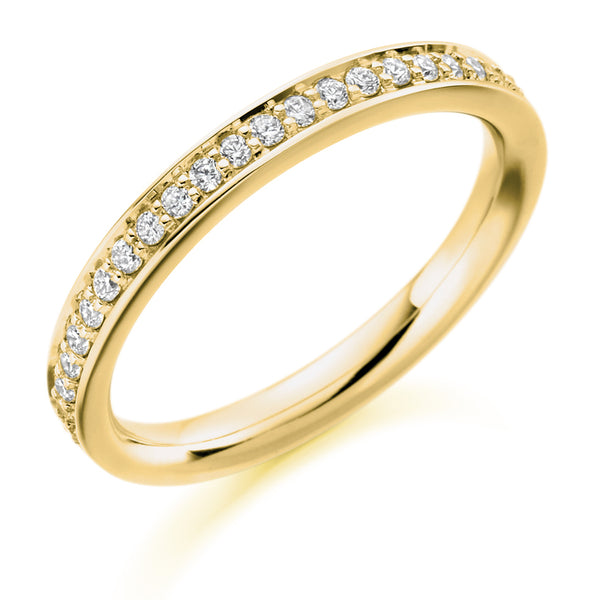 Ladies 18ct Yellow Gold Half Set Round Brilliant 0.25ct Diamond 2.5mm Wedding Ring