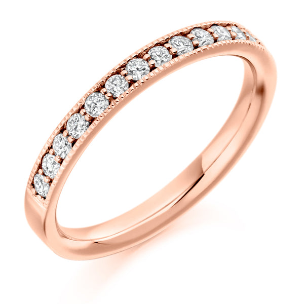 Ladies 9ct Rose Gold Half Set Round Brilliant 0.33ct Diamond 2.5mm Wedding Ring