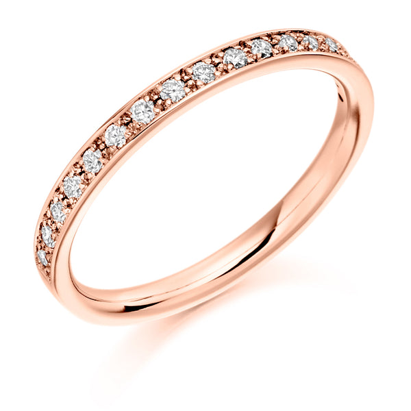 Ladies 18ct Rose Gold Half Set Round Brilliant 0.25ct Diamond 2mm Eternity Ring