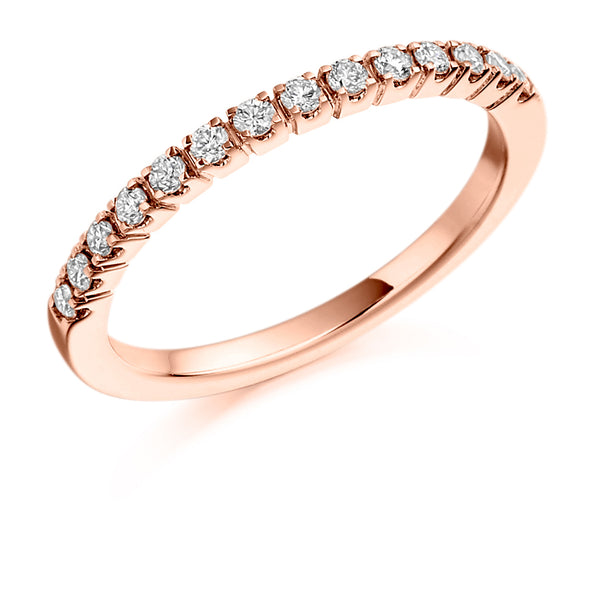 Ladies 18ct Rose Gold Half Set Round Brilliant 0.23ct Diamond 1.8mm Wedding Ring