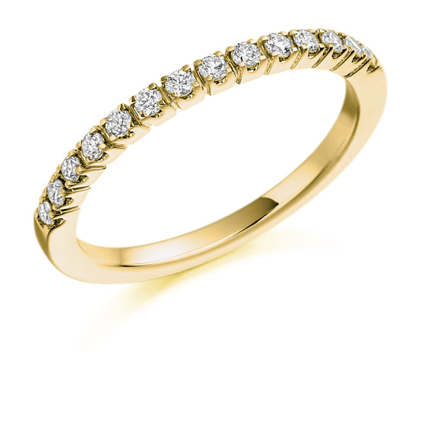 Ladies 18ct Yellow Gold Half Set Round Brilliant 0.23ct Diamond 1.8mm Wedding Ring