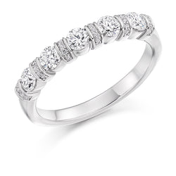 Ladies Platinum 950 Half Set Round Brilliant 0.60ct Diamond 3mm Wedding Ring