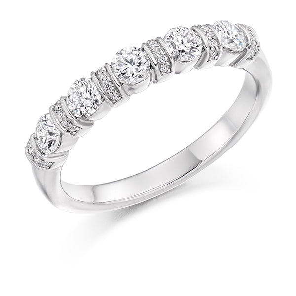 Ladies Platinum 950 Half Set Round Brilliant 0.60ct Diamond 3mm Eternity Ring