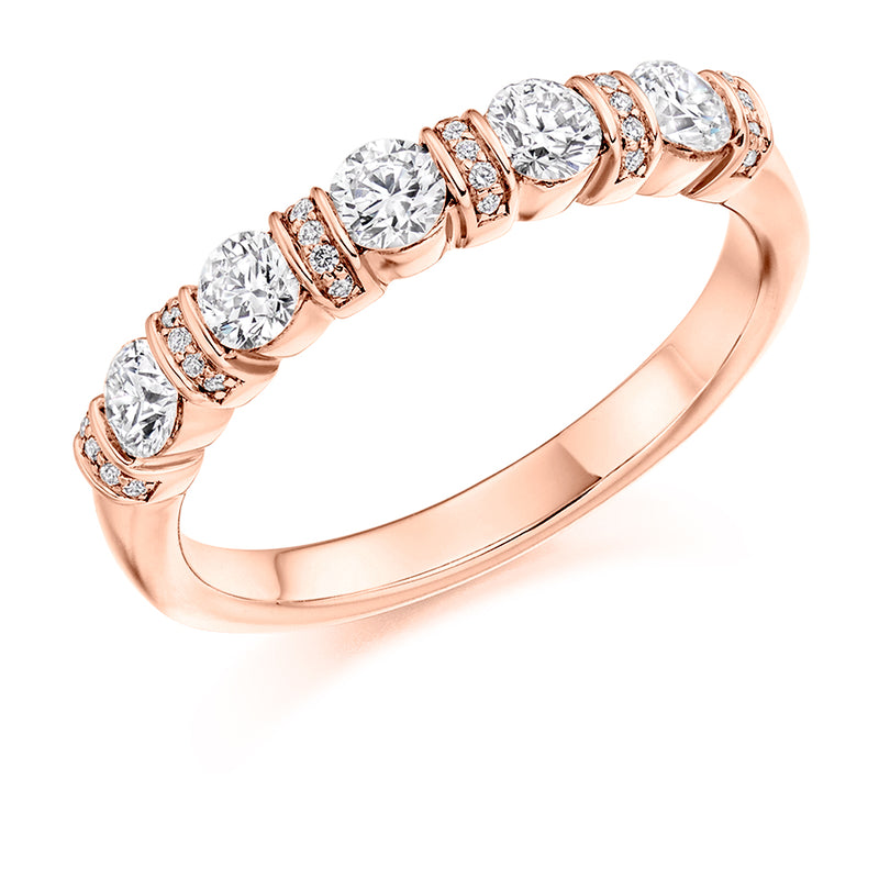 Ladies 9ct Rose Gold Half Set Round Brilliant 0.60ct Diamond 3mm Eternity Ring