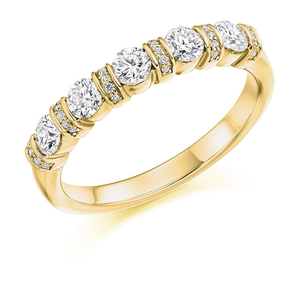 Ladies 9ct Yellow Gold Half Set Round Brilliant 0.60ct Diamond 3mm Eternity Ring