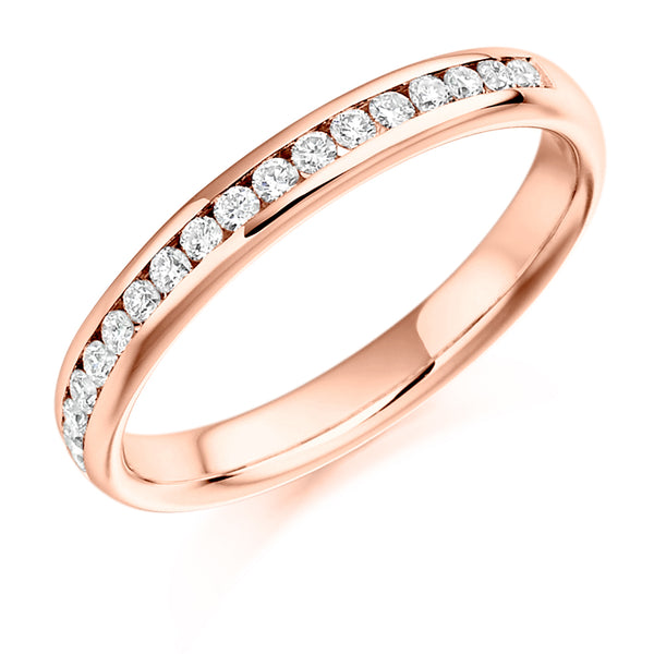 Ladies 18ct Rose Gold Half Set Round Brilliant 0.22ct Diamond 3mm Wedding Ring