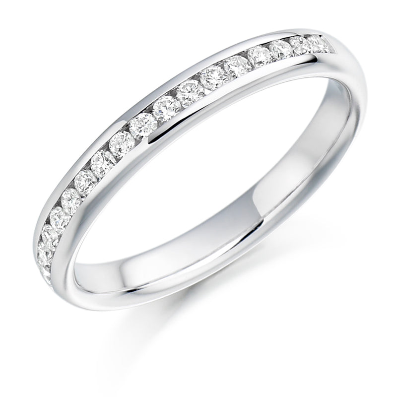 Ladies 9ct White Gold Half Set Round Brilliant 0.22ct Diamond 3mm Eternity Ring