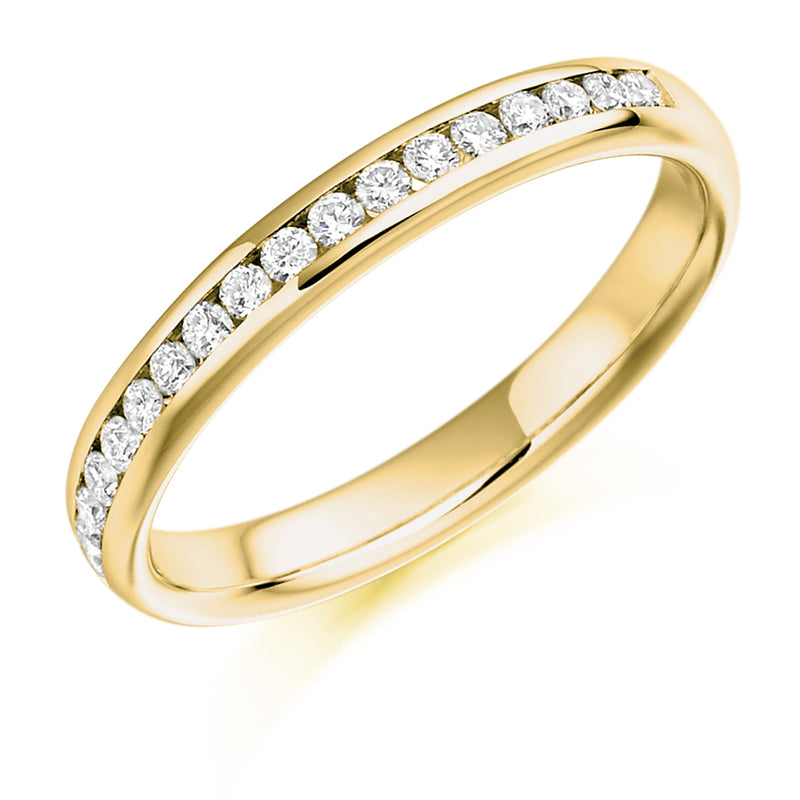 Ladies 18ct Yellow Gold Half Set Round Brilliant 0.22ct Diamond 3mm Wedding Ring