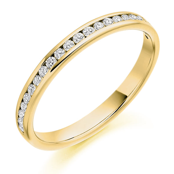 Ladies 18ct Yellow Gold Half Set Round Brilliant 0.25ct Diamond 2.5mm Wedding Ring