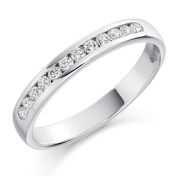 Ladies Platinum 950 Half Set Round Brilliant 0.25ct Diamond 3mm Wedding Ring