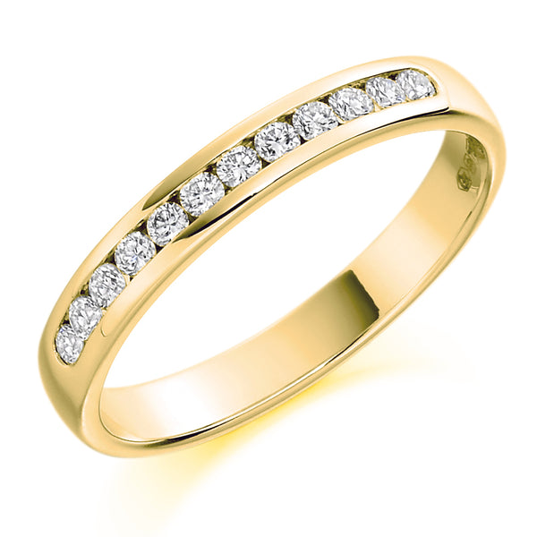 Ladies 18ct Yellow Gold Half Set Round Brilliant 0.25ct Diamond 3mm Wedding Ring