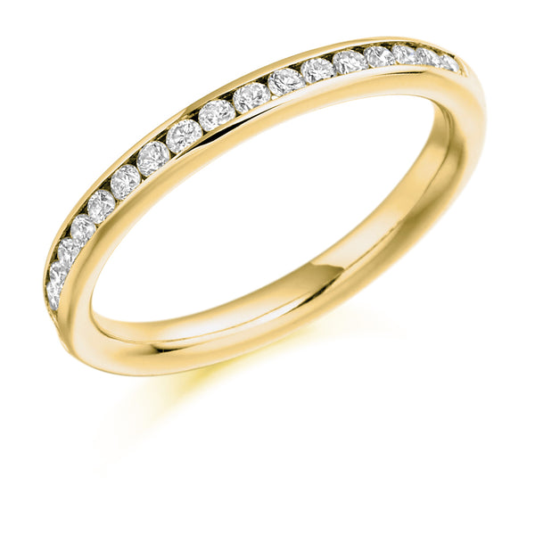 Ladies 9ct Yellow Gold Half Set Round Brilliant 0.33ct Diamond 2.5mm Wedding Ring