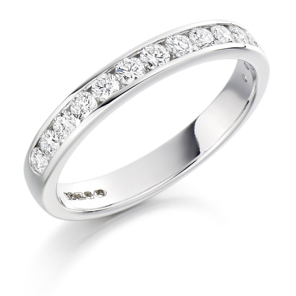 Ladies Platinum 950 Half Set Round Brilliant 0.50ct Diamond 3mm Wedding Ring