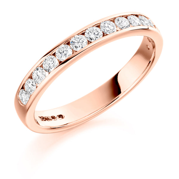 Ladies 18ct Rose Gold Half Set Round Brilliant 0.50ct Diamond 3mm Eternity Ring