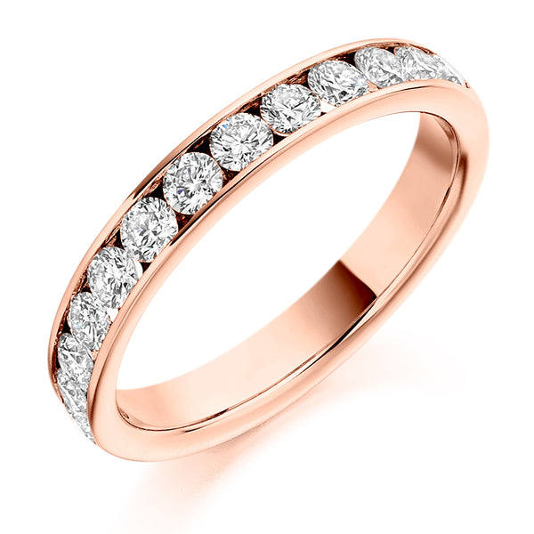 Ladies 9ct Rose Gold Half Set Round Brilliant 0.75ct Diamond 3mm Eternity Ring