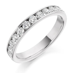 Ladies 18ct White Gold Half Set Round Brilliant 0.75ct Diamond 3mm Wedding Ring