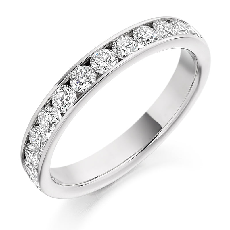 Ladies 18ct White Gold Half Set Round Brilliant 0.75ct Diamond 3mm Eternity Ring