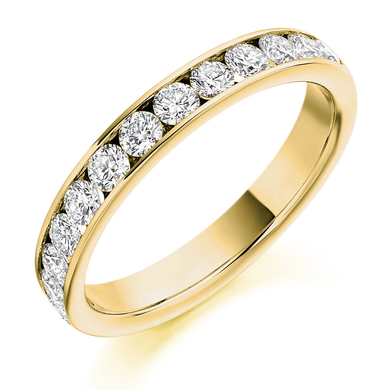 Ladies 9ct Yellow Gold Half Set Round Brilliant 0.75ct Diamond 3mm Wedding Ring