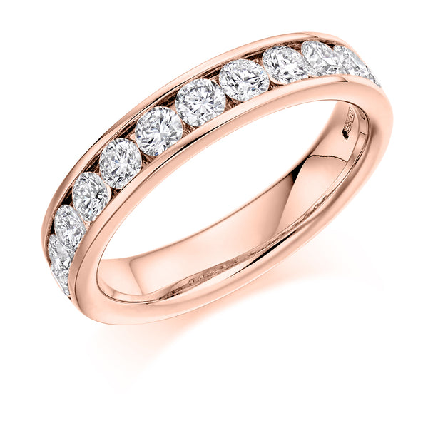 Ladies 9ct Rose Gold Half Set Round Brilliant 1.00 ct Diamond 4mm Eternity Ring