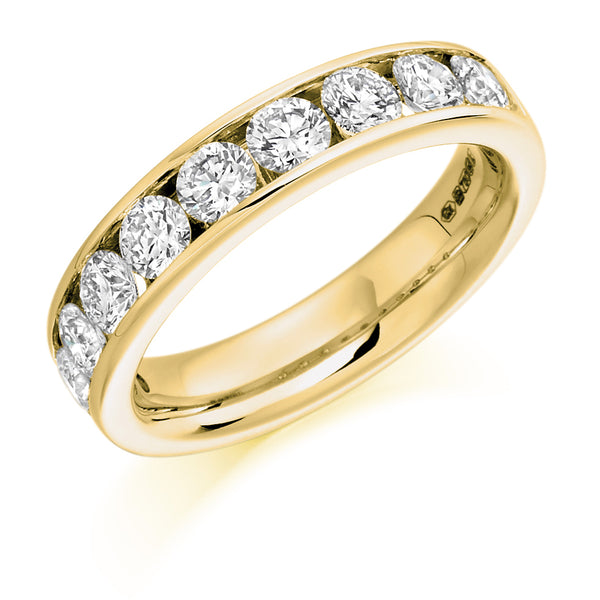 Ladies 9ct Yellow Gold Half Set Round Brilliant 1.50ct Diamond 5mm Eternity Ring