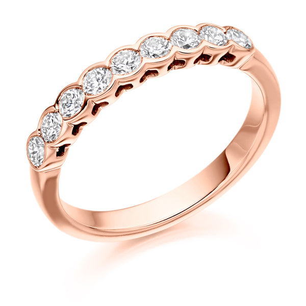 Ladies 9ct Rose Gold Half Set Round Brilliant 0.50ct Diamond 3mm Wedding Ring