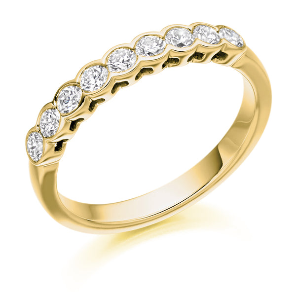 Ladies 18ct Yellow Gold Half Set Round Brilliant 0.50ct Diamond 3mm Eternity Ring