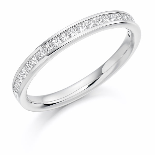 Ladies Platinum 950 Half Set Princess 0.33ct Diamond 2.5mm Wedding Ring