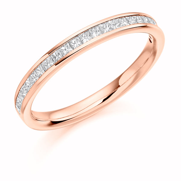 Ladies 18ct Rose Gold Half Set Princess 0.33ct Diamond 2.5mm Wedding Ring