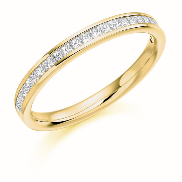 Ladies 9ct Yellow Gold Half Set Princess 0.33ct Diamond 2.5mm Wedding Ring