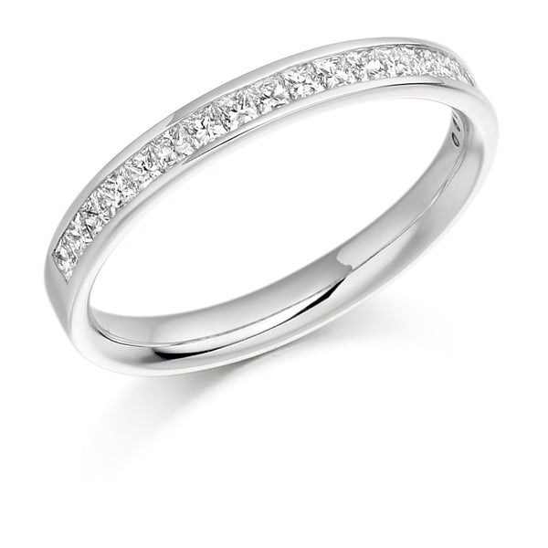 Ladies Platinum 950 Half Set Princess 0.50ct Diamond 2.5mm Eternity Ring