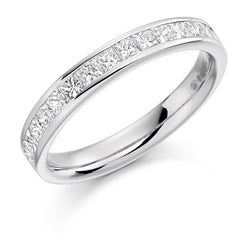 Ladies Platinum 950 Half Set Princess 0.75ct Diamond 3mm Eternity Ring