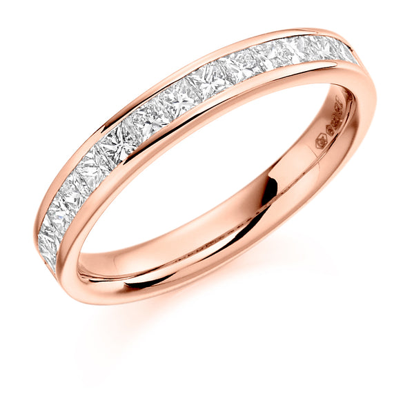 Ladies 9ct Rose Gold Half Set Princess 0.75ct Diamond 3mm Eternity Ring