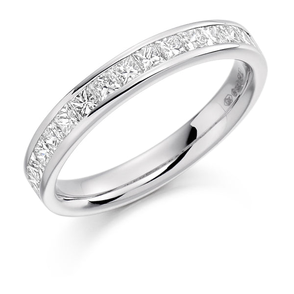 Ladies 9ct White Gold Half Set Princess 0.75ct Diamond 3mm Wedding Ring