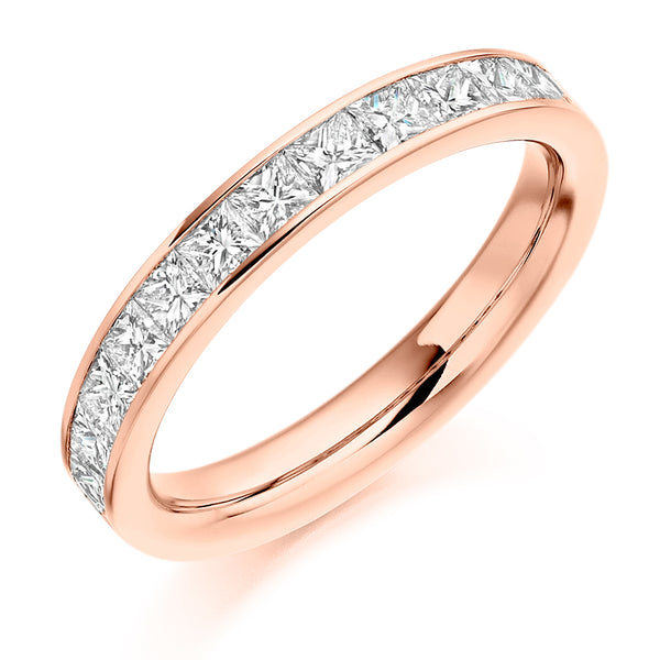 Ladies 9ct Rose Gold Half Set Princess 1.00ct Diamond 3mm Eternity Ring