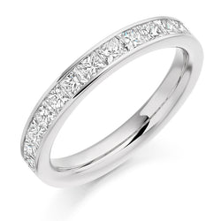 Ladies 9ct White Gold Half Set Princess 1.00ct Diamond 3mm Eternity Ring