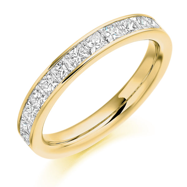 Ladies 9ct Yellow Gold Half Set Princess 1.00ct Diamond 3mm Wedding Ring