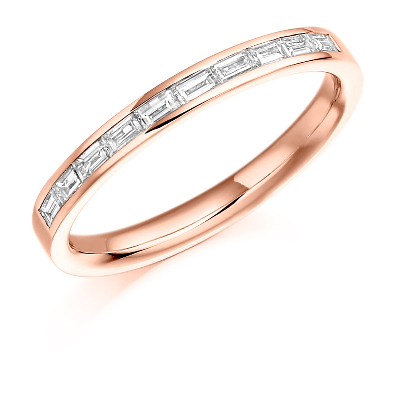 Ladies 9ct Rose Gold Half Set Baguette 0.30ct Diamond 2.5mm Eternity Ring