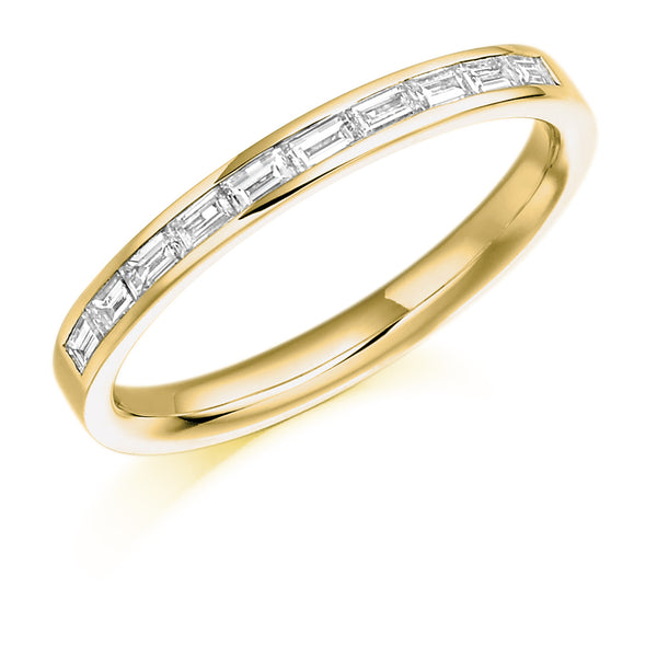 Ladies 9ct Yellow Gold Half Set Baguette 0.30ct Diamond 2.5mm Wedding Ring