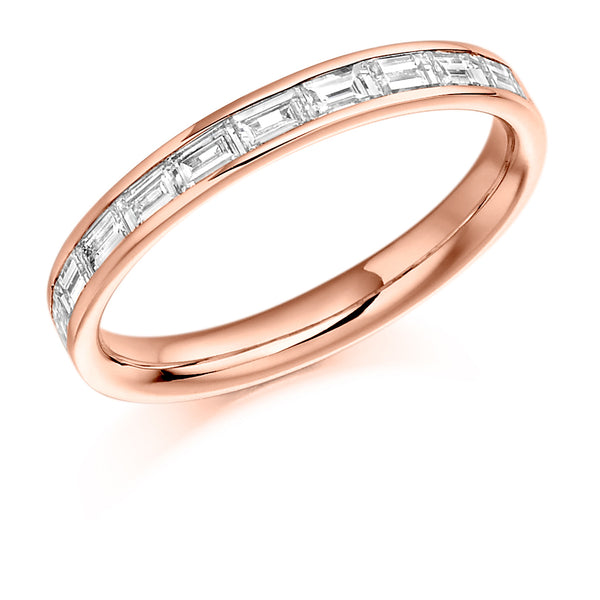 Ladies 9ct Rose Gold Half Set Baguette 0.50ct Diamond 2.5mm Wedding Ring