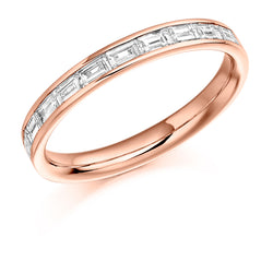 Ladies 18ct Rose Gold Half Set Baguette 0.50ct Diamond 2.5mm Wedding Ring