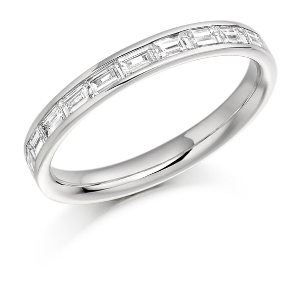 Ladies 9ct White Gold Half Set Baguette 0.50ct Diamond 2.5mm Wedding Ring