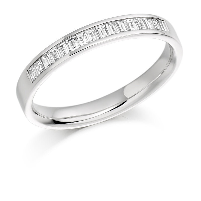 Ladies Platinum 950 Half Set Baguette 0.33ct Diamond 3mm Wedding Ring