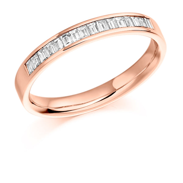 Ladies 18ct Rose Gold Half Set Baguette 0.33ct Diamond 3mm Wedding Ring