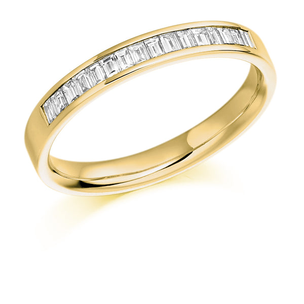 Ladies 9ct Yellow Gold Half Set Baguette 0.33ct Diamond 3mm Eternity Ring