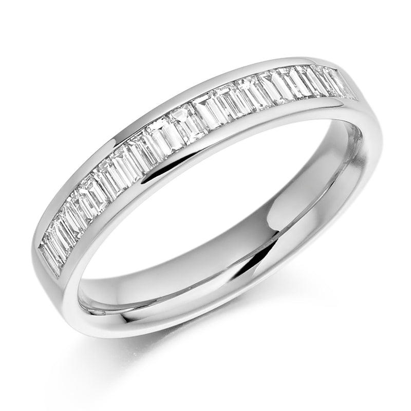 Ladies Platinum 950 Half Set Baguette 0.56ct Diamond 3.5mm Wedding Ring