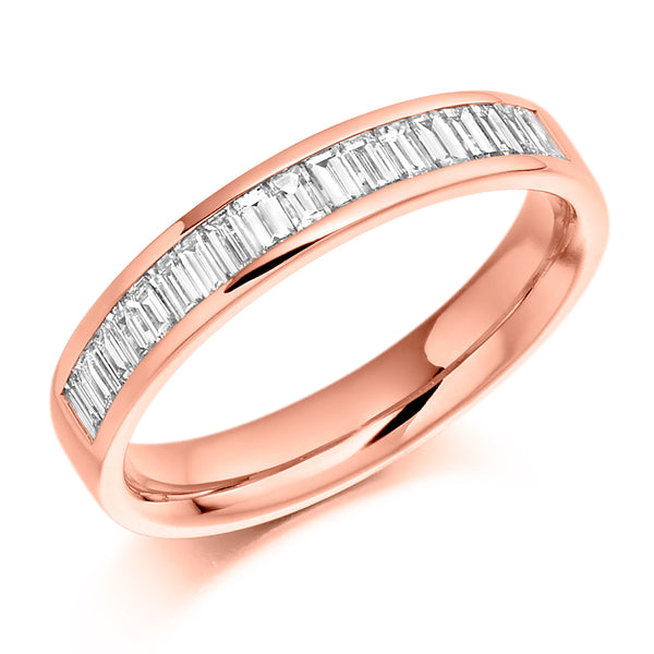 Ladies 9ct Rose Gold Half Set Baguette 0.56ct Diamond 3.5mm Wedding Ring