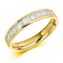 Ladies 9ct Yellow Gold Half Set Baguette 0.56ct Diamond 3.5mm Wedding Ring