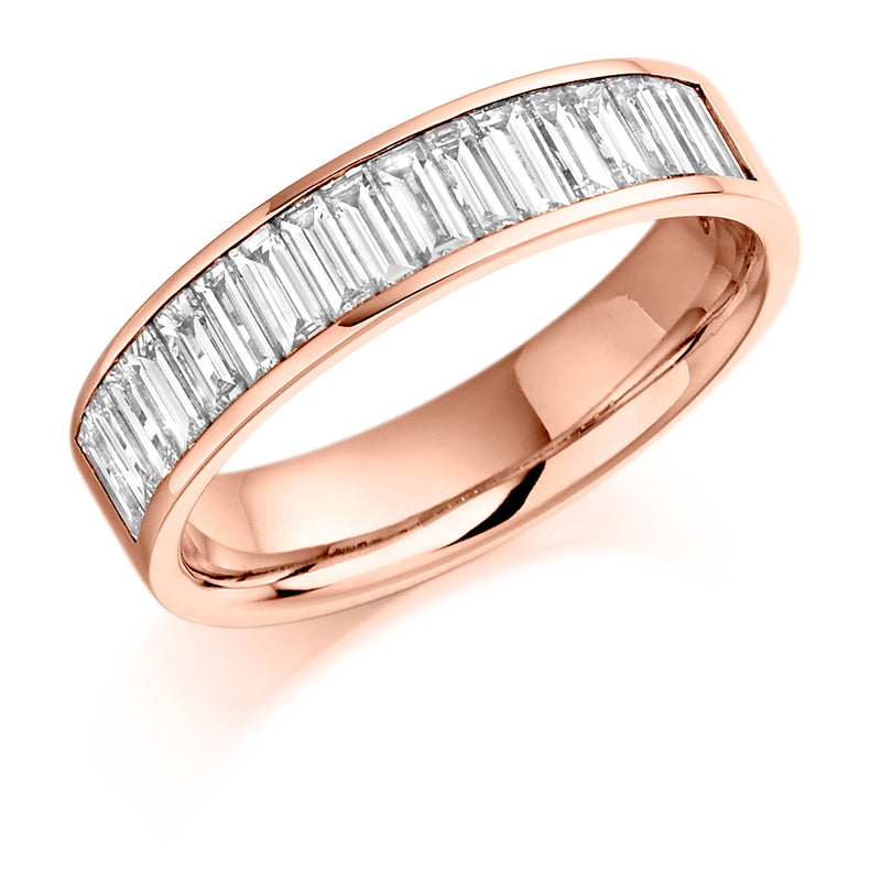 Ladies 18ct Rose Gold Half Set Baguette 1.00ct Diamond 4.5mm Wedding Ring