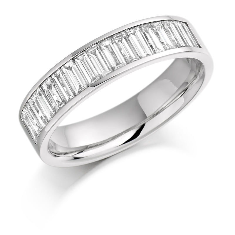 Ladies 9ct White Gold Half Set Baguette 1.00ct Diamond 4.5mm Eternity Ring